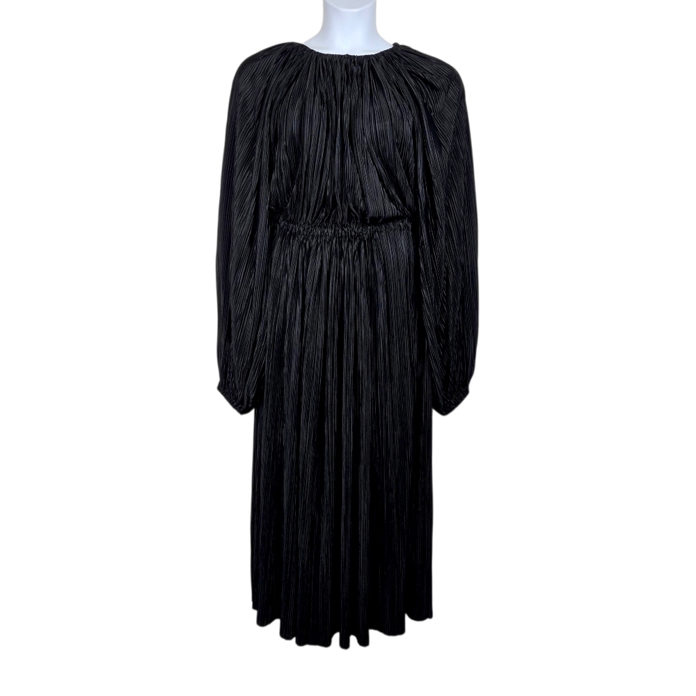 Atlein Collective Womens Long Sleeve Black Pleated Midi Dress Size L
